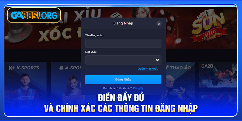 Điền đầy đủ và chính xác các thông tin đăng nhập
