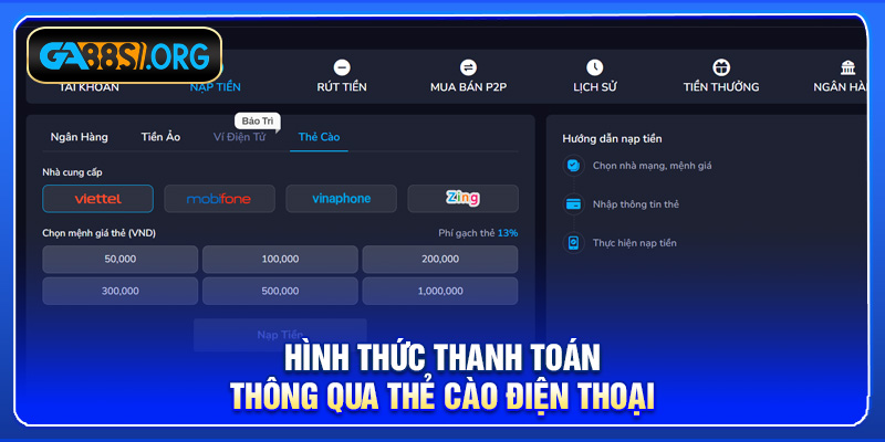 Hình thức thanh toán thông qua thẻ cào điện thoại